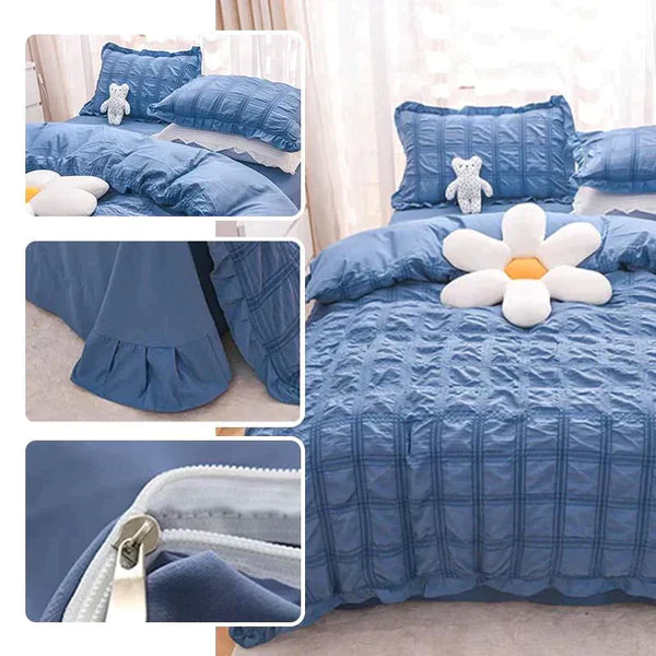 ✨2025 Neu✨4-teiliges Set aus eisigem Seersucker-Steppdecke mit Spitze für den Sommer✈️Kostenloser Versand🌐