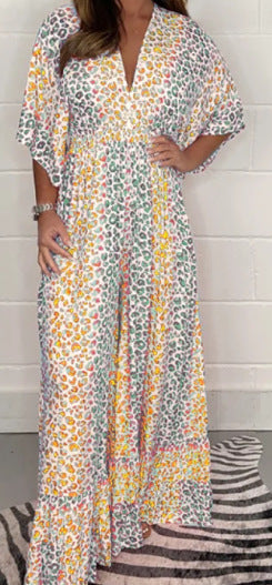 💃2024 NEUES STYLE-Kleid mit V-Ausschnitt und Leopardenmuster 💝Erhalten Sie 2 kostenlose Lieferungen🔥