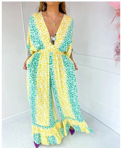 💃2024 NEUES STYLE-Kleid mit V-Ausschnitt und Leopardenmuster 💝Erhalten Sie 2 kostenlose Lieferungen🔥