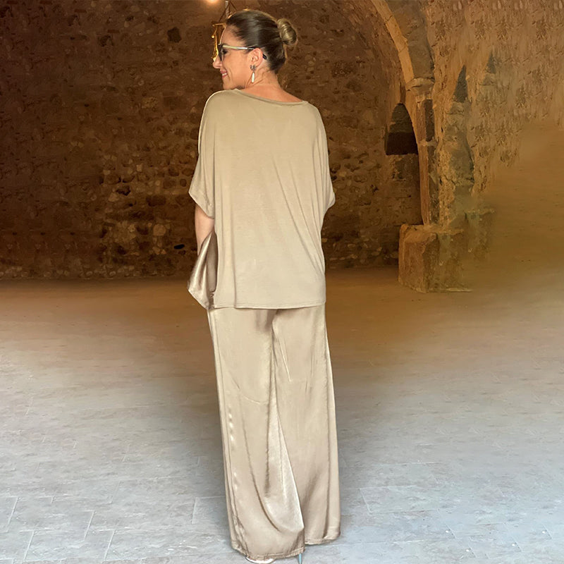đLetzter Tag 50% Rabatt â Elegantes GlĂ€nzendes zweiteiliges Set mit V-Ausschnitt in ĂbergröĂe