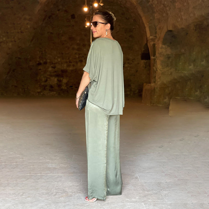 đLetzter Tag 50% Rabatt â Elegantes GlĂ€nzendes zweiteiliges Set mit V-Ausschnitt in ĂbergröĂe