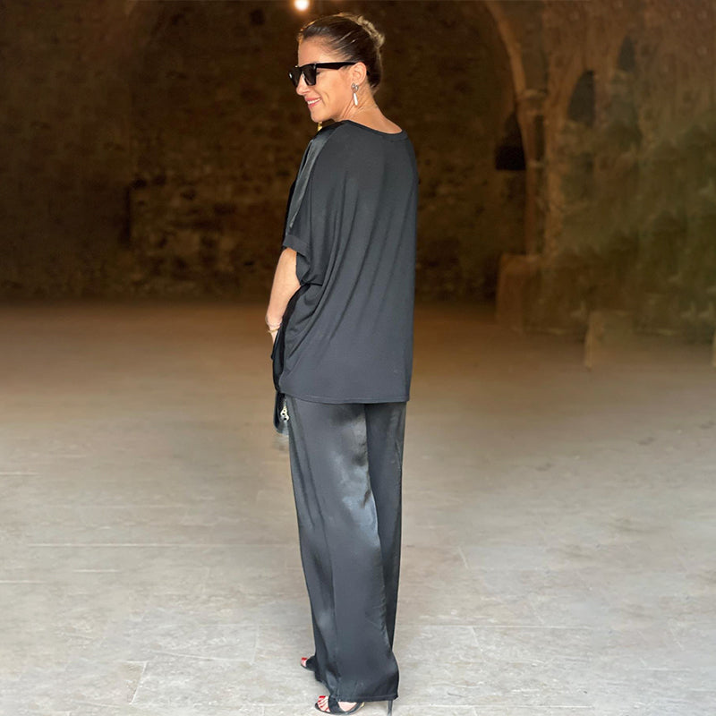 đLetzter Tag 50% Rabatt â Elegantes GlĂ€nzendes zweiteiliges Set mit V-Ausschnitt in ĂbergröĂe