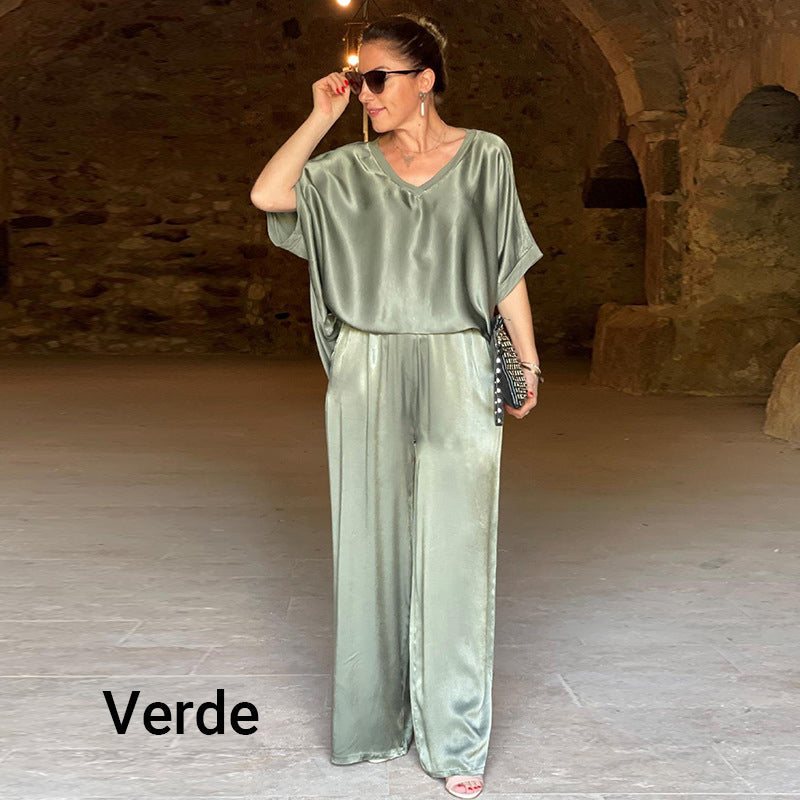 đLetzter Tag 50% Rabatt â Elegantes GlĂ€nzendes zweiteiliges Set mit V-Ausschnitt in ĂbergröĂe