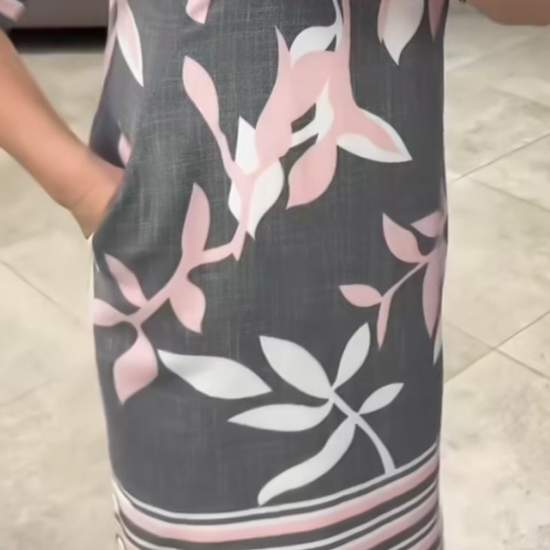 Bedrucktes Midikleid mit Rundhalsausschnitt und ellbogenlangen Ärmeln