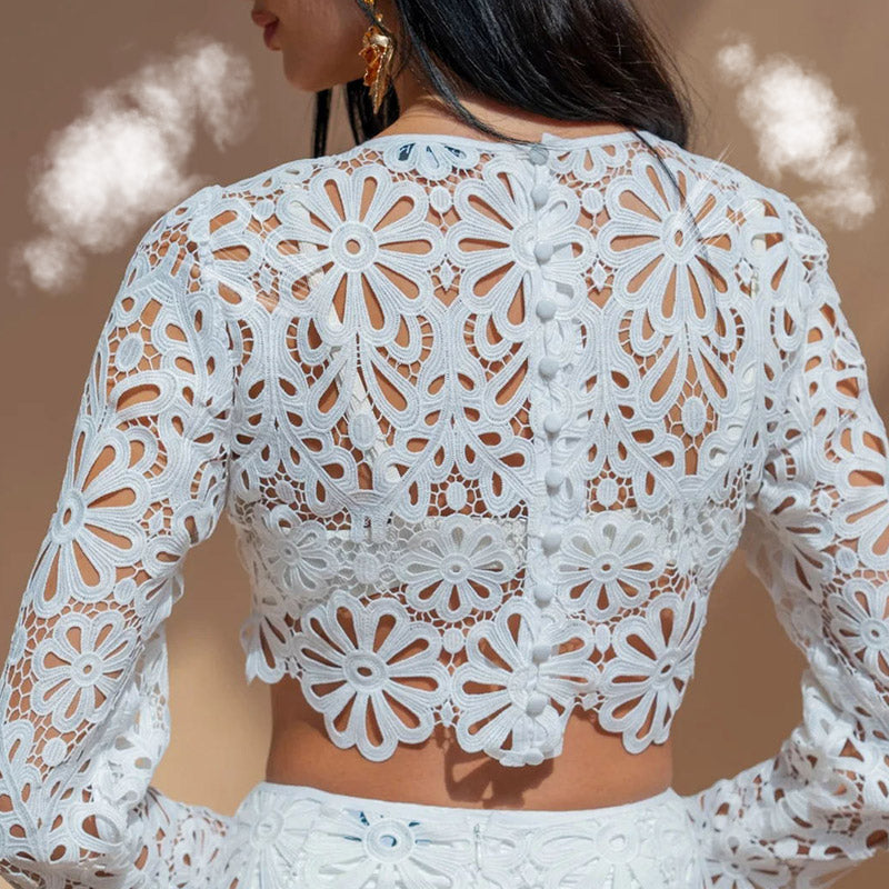 💕 Classy & Comfortable🌸Kostenloser Versand📦2-teiliges Set aus Top und Rock mit Spitzenausschnitt