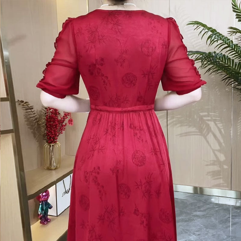 🌸Mercerisiertes Kleid mit edlem Temperament für Damen mit Kordelzug in der Taille