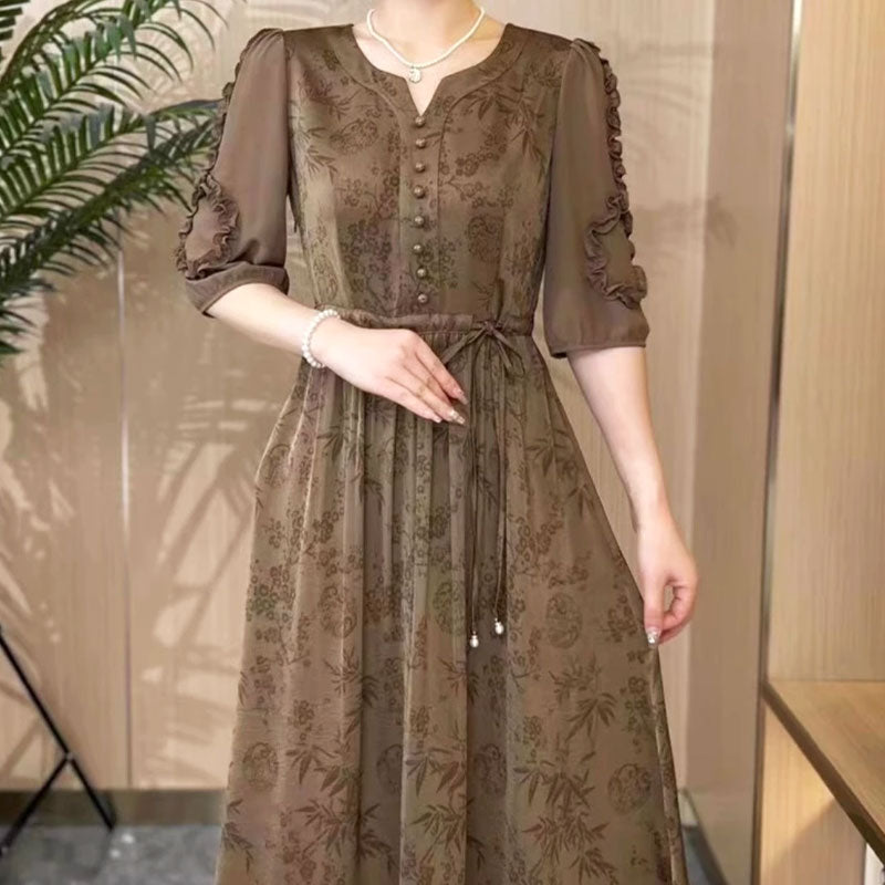 🌸Mercerisiertes Kleid mit edlem Temperament für Damen mit Kordelzug in der Taille