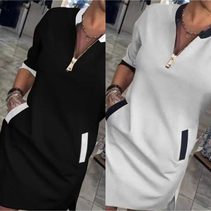 40%Rabatt🔥Trendy, lässiges Kleid mit V-Ausschnitt und 3/4-Ärmeln für Damen