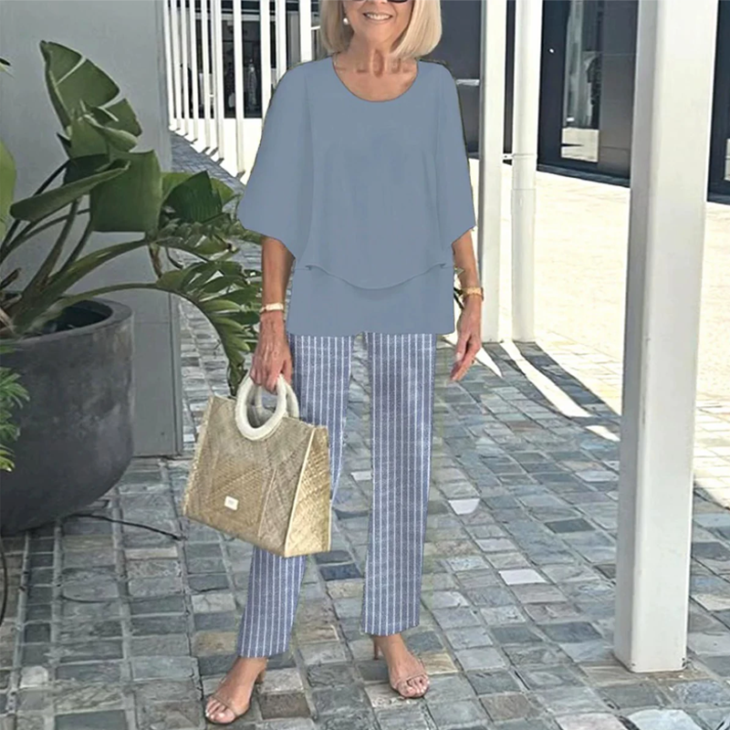 🔥HOT SALE - 50% RABATT💃Damen-Print-Hose mit Rundhals-Top-Set