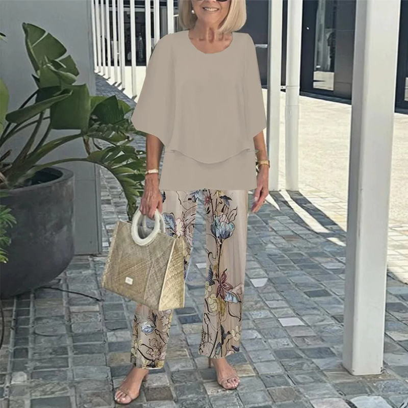 🔥HOT SALE - 50% RABATT💃Damen-Print-Hose mit Rundhals-Top-Set
