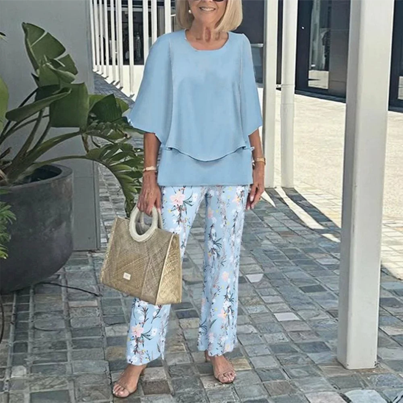 🔥HOT SALE - 50% RABATT💃Damen-Print-Hose mit Rundhals-Top-Set