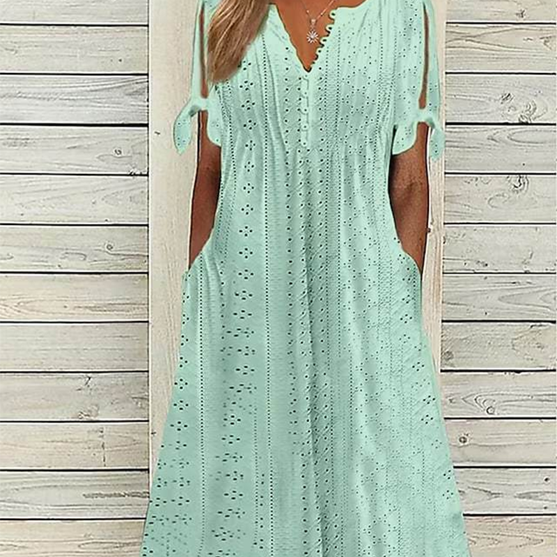 💥👗Women's Elegant V-Neck Hollow-Out Solid Dress