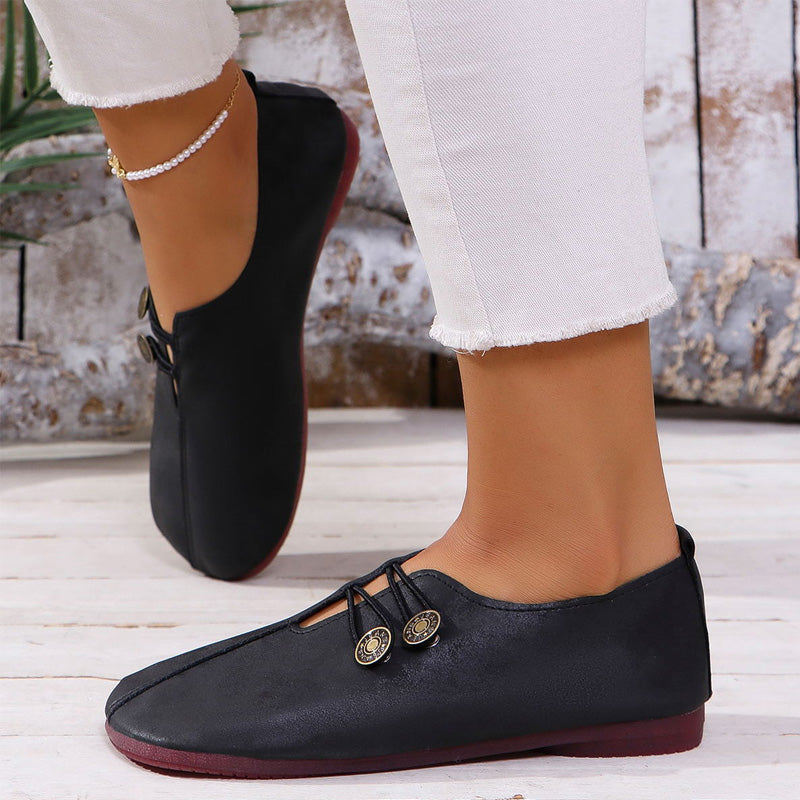✨ Frauen neue weiche synthetische Leder flache Schuhe