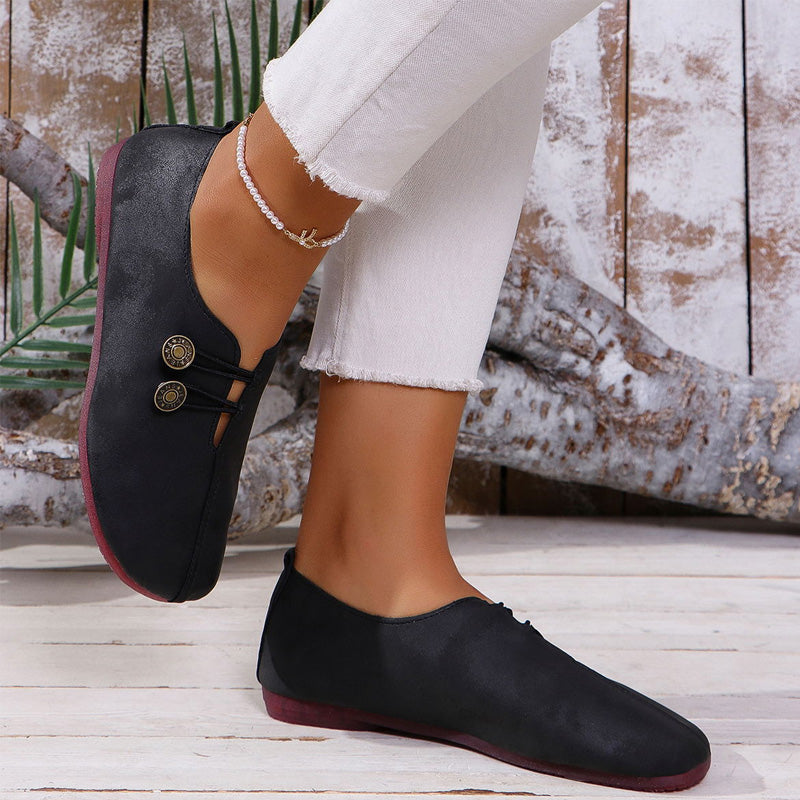 ✨ Frauen neue weiche synthetische Leder flache Schuhe