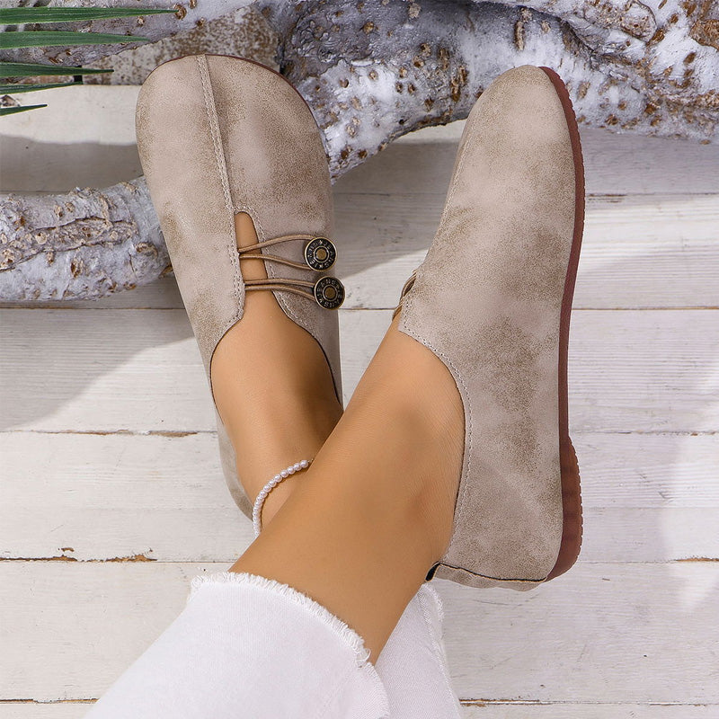 ✨ Frauen neue weiche synthetische Leder flache Schuhe