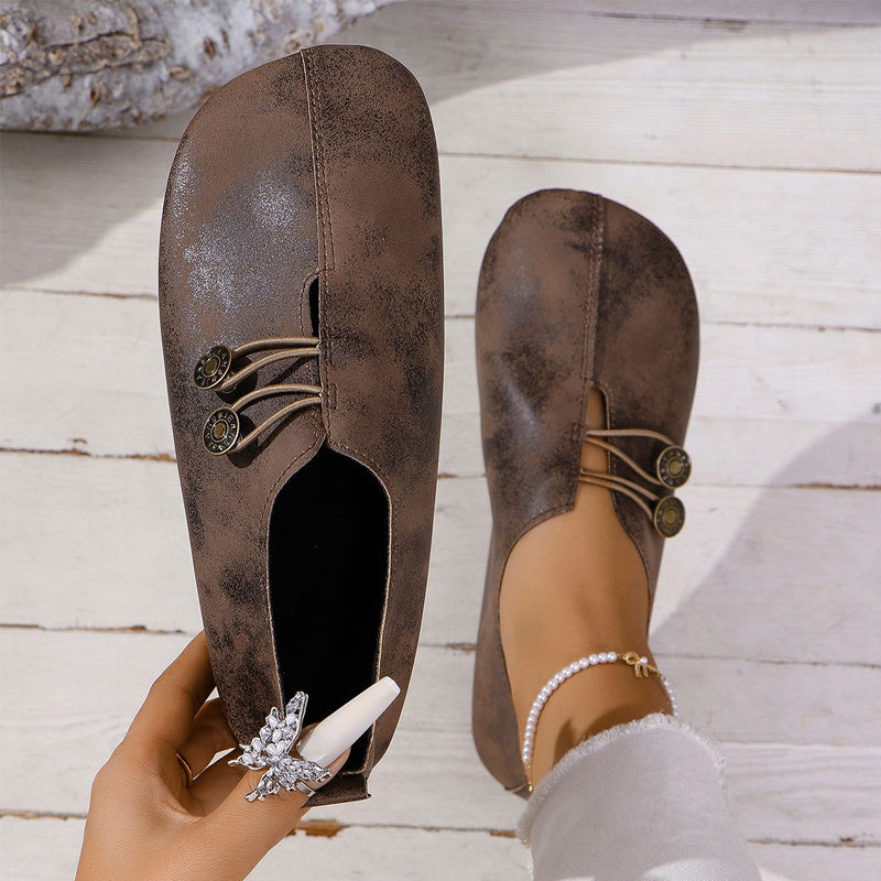 ✨ Frauen neue weiche synthetische Leder flache Schuhe