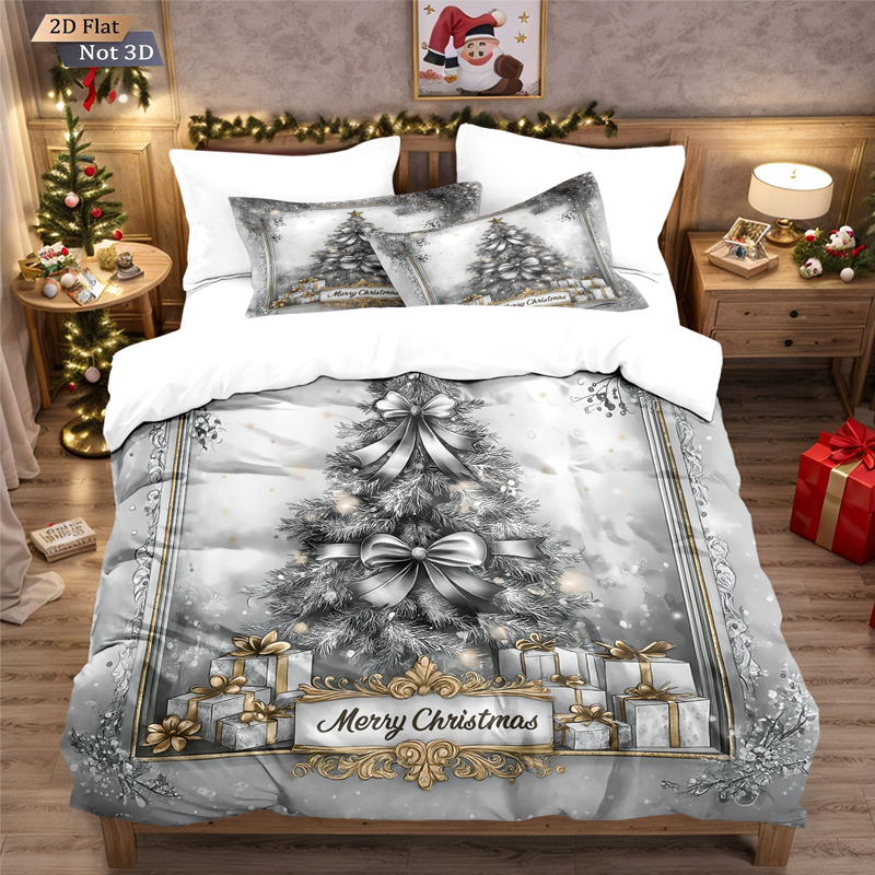 🎄 NU 49% KORTING! ✨ Feestelijke kerstset van 3-delige dekbedovertrekken - zacht geborsteld polyester met kerstmotieven voor een gezellige seizoensdecoratie 🛏️❤️