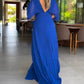 💃 Einfarbiges Maxikleid mit V-Ausschnitt und halben Rüschenärmeln💚😍