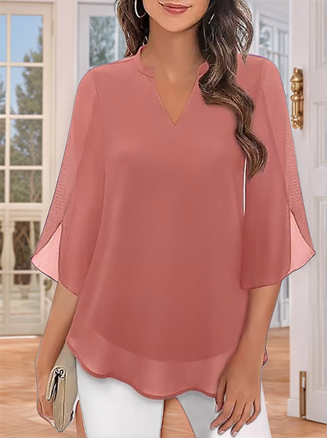 💖LETZTER TAGSVERKAUF 50 % RABATT💖Chiffonhemd mit V-Ausschnitt