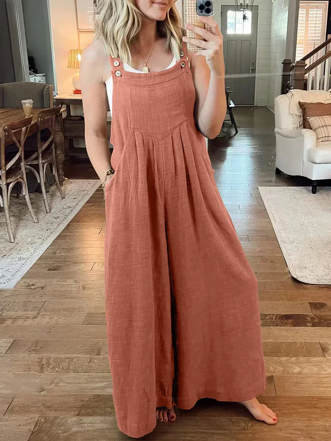 🥰Buy 2 Get 10% OFF🥰 Ärmelloser Jumpsuit für Damen mit weitem Bein und Taschen