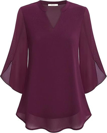 💖LETZTER TAGSVERKAUF 50 % RABATT💖Chiffonhemd mit V-Ausschnitt