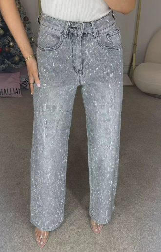 💝2025 Hete verkoop 50% korting🔥Jeans met rechte pijpen en strass-steentjes