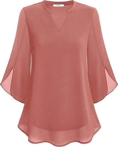 💖LETZTER TAGSVERKAUF 50 % RABATT💖Chiffonhemd mit V-Ausschnitt