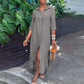 Frauen-Casual-Baumwoll-Leinen-Shirt-Style-Knopf-Kleid