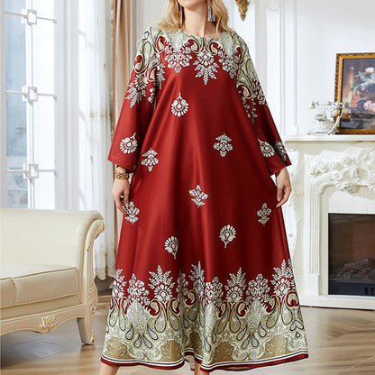 Red Printed Muslim Abayas for Women