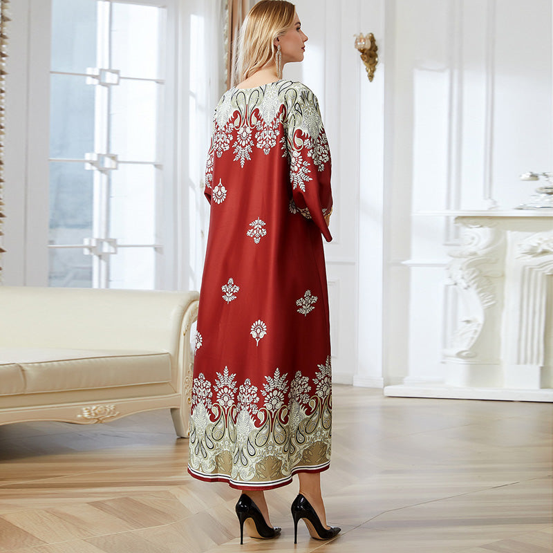 Red Printed Muslim Abayas for Women