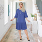 🌸Solides Damen-Rundhals-Kleid mit halben Ärmeln und Plissee