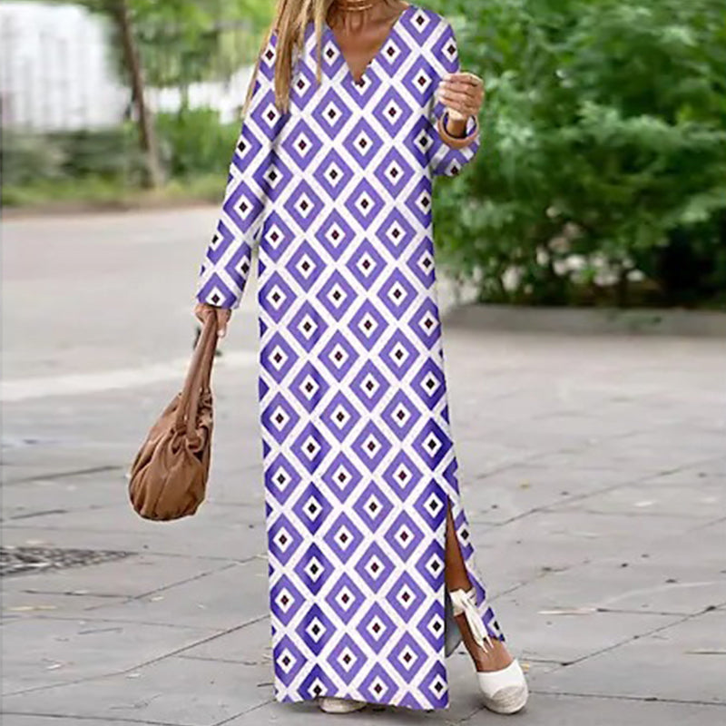 Boho Langarm Kleid mit V-Ausschnitt