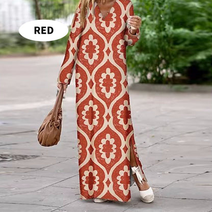 Boho Langarm Kleid mit V-Ausschnitt