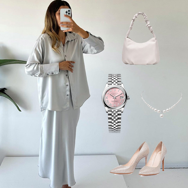 💖Wahl der Fashionista🦋2-teiliges Set aus Hemd und plissiertem Midirock