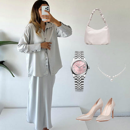 💖Wahl der Fashionista🦋2-teiliges Set aus Hemd und plissiertem Midirock