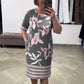 Bedrucktes Midikleid mit Rundhalsausschnitt und ellbogenlangen Ärmeln