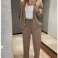 Zweiteiliges Set aus gestrickter Button-Down-Jacke und Hose für Damen