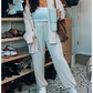 Zweiteiliges Set aus gestrickter Button-Down-Jacke und Hose für Damen