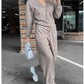 Zweiteiliges Set aus gestrickter Button-Down-Jacke und Hose für Damen