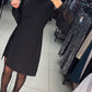 💥Schlichtes, elegantes, sexy, seidiges Langarmkleid