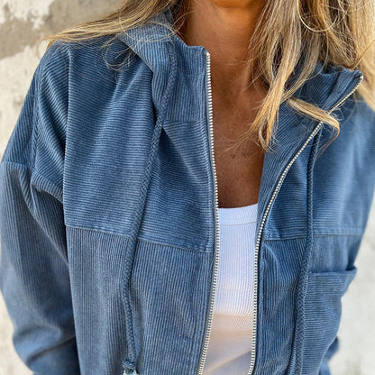 🍂Damen Lässige Jacke mit Reverskragen und Kapuze