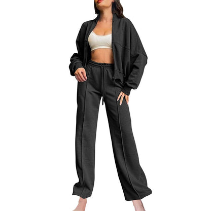 🔥Damen 2-teiliges Set, langärmelige Jacke mit Reißverschluss und Hose mit Kordelzug👗