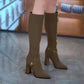 ✨40% Rabatt auf neue Produkte✨ Kniehohe Stiefel mit spitzer Zehenpartie und klobigem Absatz🌸