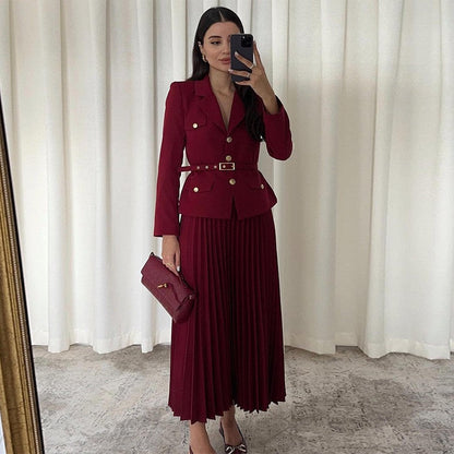🎄✨Weihnachts-Specials 49% RABATT🎄Zweiteiliges Set aus Reversblazer und Faltenrock für Damen 👗(mit Gürtel)