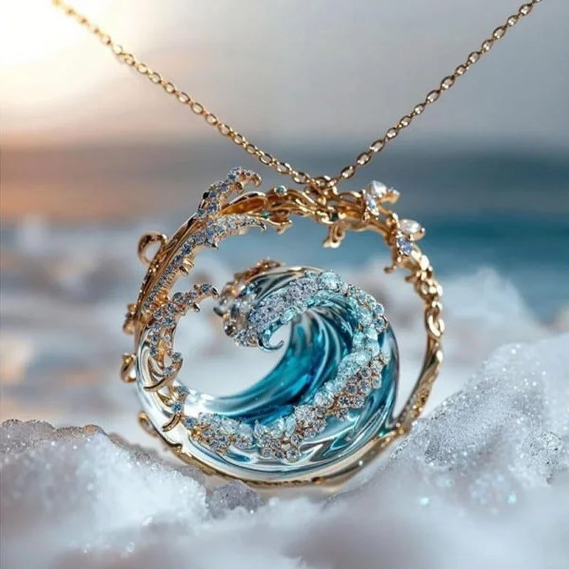 🌊Elegant blauwe ketting, ring en oorbellen set