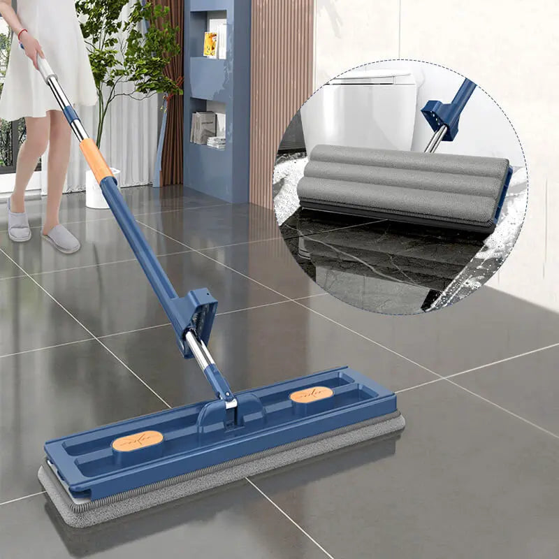 🔥2025Heißer Verkauf🏠Professioneller Flachmopp mit Entwässerungsschaber | 360° drehbarer Kopf | Extra lange Edelstahl-Stange (126 cm) | Inkl. 2 Mikrofaserpads | Für alle Bodenarten