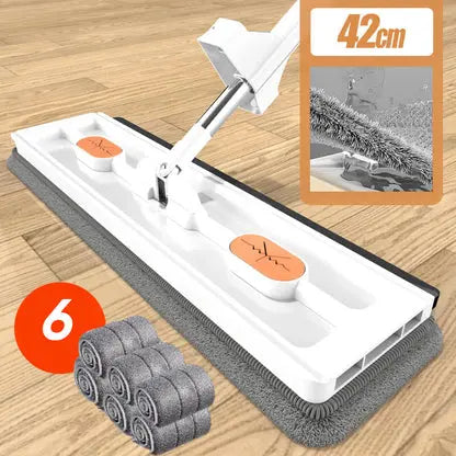 🔥2025Heißer Verkauf🏠Professioneller Flachmopp mit Entwässerungsschaber | 360° drehbarer Kopf | Extra lange Edelstahl-Stange (126 cm) | Inkl. 2 Mikrofaserpads | Für alle Bodenarten