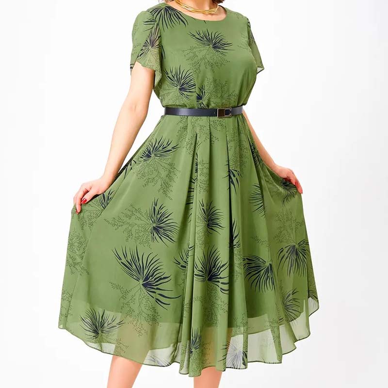 Damen A-Linien Midikleid mit Gürtel