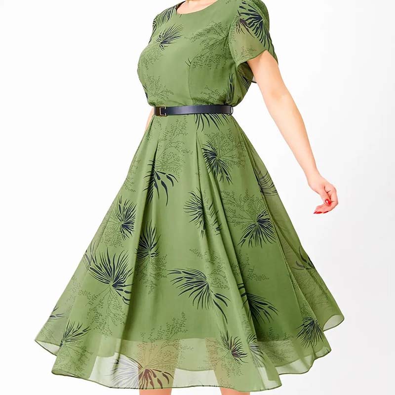 Damen A-Linien Midikleid mit Gürtel