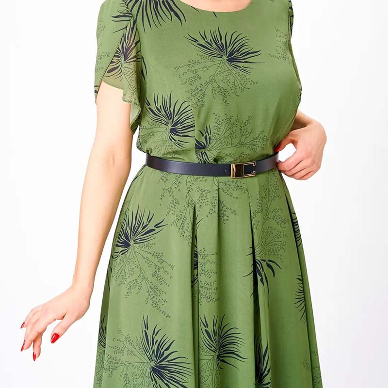 Damen A-Linien Midikleid mit Gürtel